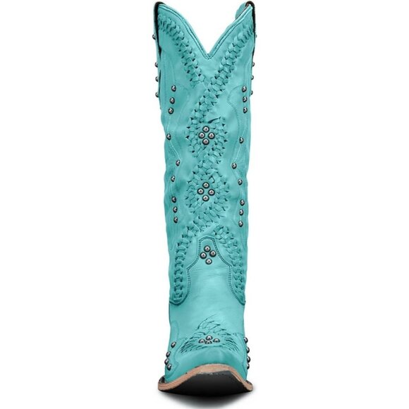 Women's Blue Leather Embroidery Knee High Western Cowgirl Boots Lightweight - Picture 4 of 6